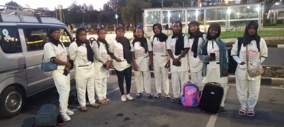 A group of happy Ethiopian workers successfully placed abroad by Hamed Ansha Agency.